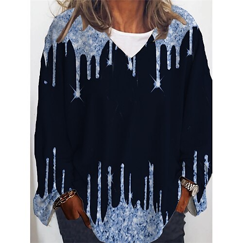 

Women's Plus Size Tops T shirt Tee Color Gradient Print Long Sleeve V Neck Casual Daily Going out Polyester Winter Fall Black Pink