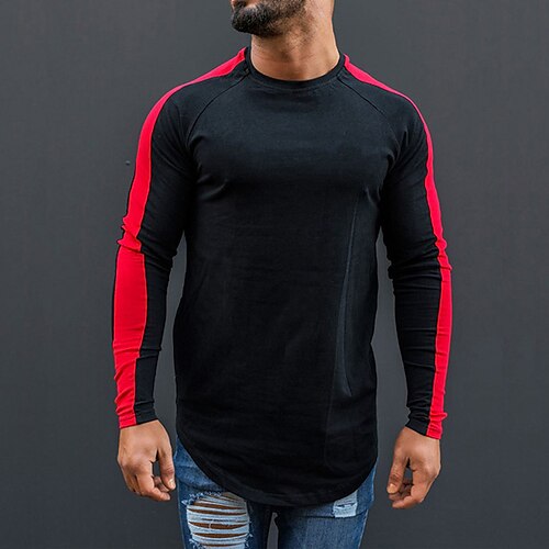 

Herre T-shirt Muskelskjorte Lang ærmet skjorte Farveblok Rund Hals udendørs Daglig Langærmet Patchwork Tøj Mode Gade Sej Træning