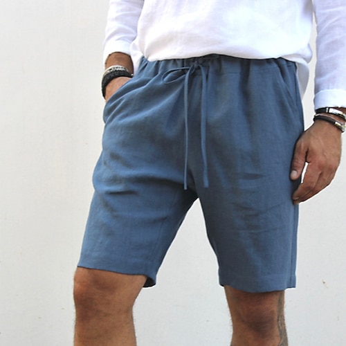 

Per uomo Pantaloncini di lino Pantaloncini estivi Pantaloncini da spiaggia A cordoncino Vita elastica Liscio Comfort Breve Esterno Informale Giornaliero Misto cotone e lino Essenziale Streetwear Blu