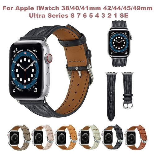 

1 PCS Smart Watch Band Compatible with Apple iWatch 38/40/41mm 42/44/45/49mm Ultra Series 8 7 6 5 4 3 2 1 SE Leather Loop for iWatch Smartwatch Strap Wristband Genuine Leather Luxury Adjustable