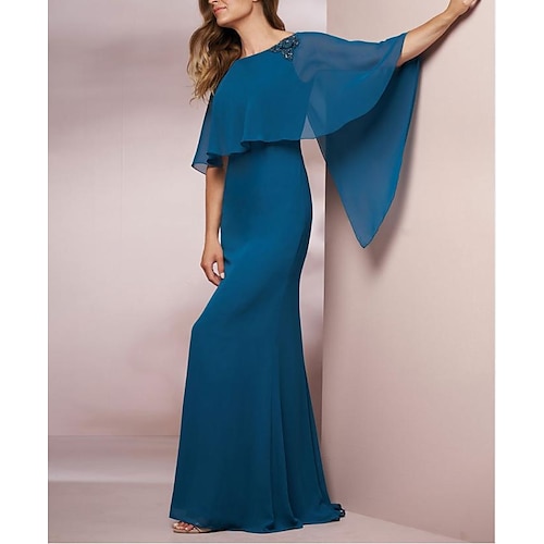 

A sirena Abito da cerimonia per signora Vintage Elegante Con decorazione gioiello Lungo Chiffon Senza maniche Stola inclusa con Perline Floreale 2023