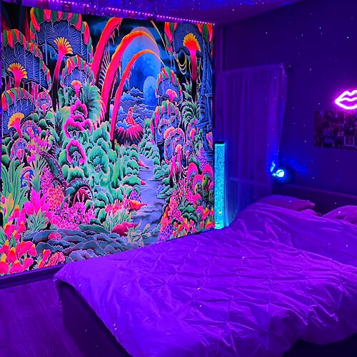 

Blacklight UV Reactive Tapestry Trippy Psychedelic Dormitory Living Room Art Decoration Hanging Cloth