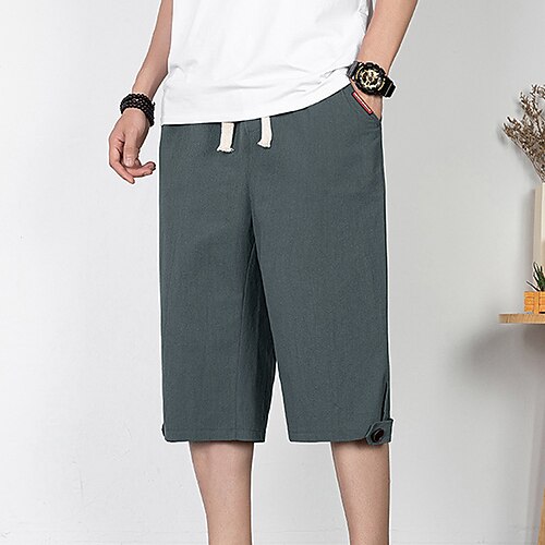 

Per uomo Pantaloncini di lino Pantaloncini estivi Pantaloni modello Capri Tasche A cordoncino Vita elastica Liscio Polpaccio Esterno Giornaliero Per uscire Misto cotone e lino Essenziale Di tendenza