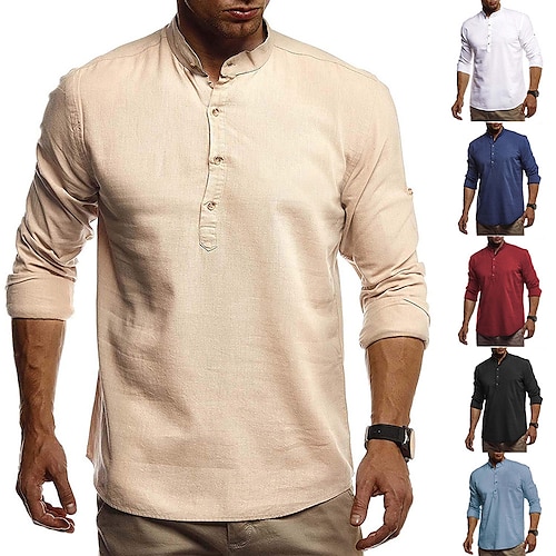 

Men's Shirt Henley Shirt Casual Shirt Plain Black and White Collar Black White Wine Navy Blue Khaki Street Casual Long Sleeve Button-Down Clothing Apparel Fashion Classic Comfortable