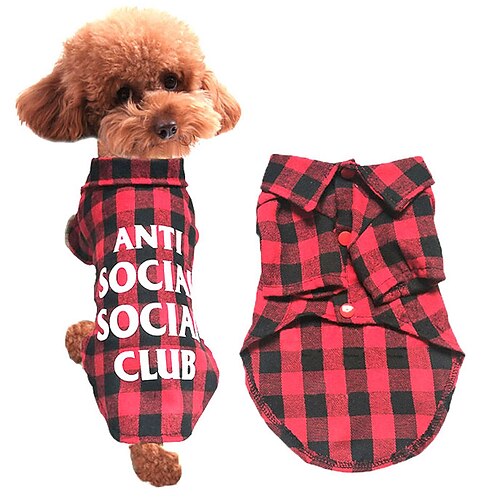 

Dog Cat T-shirts Plaid Quotes Sayings Adorable Stylish Ordinary Casual Daily Outdoor Casual Daily Dog Clothes Puppy Clothes Dog Outfits Soft Red Costume for Girl and Boy Dog Cotton XS S M L XL