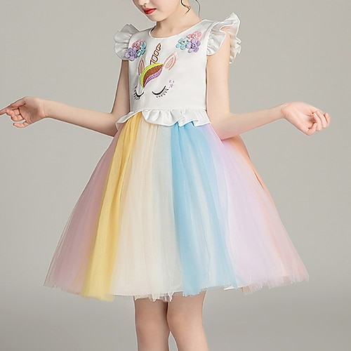 

Fairytale Princess Unicorn Flower Girl Dress Tulle Dresses Tutus Girls' Movie Cosplay Cosplay Halloween White Rosy Pink Dress Halloween Carnival Masquerade Polyester