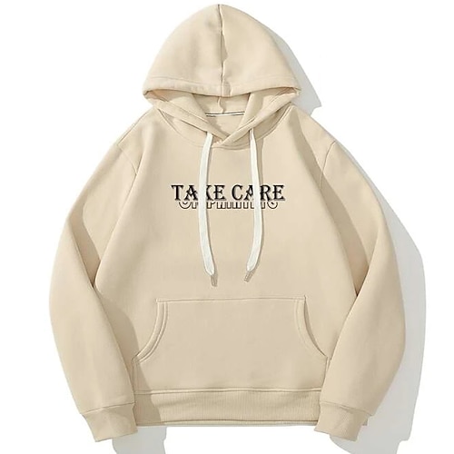 

Men's Hoodie Light Khaki. Black Hooded Letter Lace up Pocket Holiday Going out Streetwear Cool Casual Winter Spring Fall Clothing Apparel Hoodies Sweatshirts