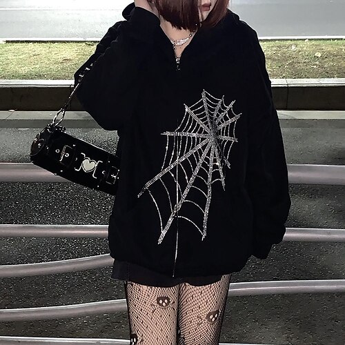 

punk y gótico Araña Sudadera Abrigos cristales de pedrería hotfix Anime Bolsillo delantero Gráfico Abrigos Para Hombre Mujer Unisexo Adulto Estampado en caliente 100% Poliéster