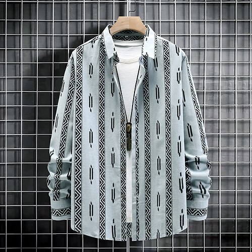 

Men's Shirt Graphic Classic Collar Light Blue Casual Daily Long Sleeve Clothing Apparel Business Casual