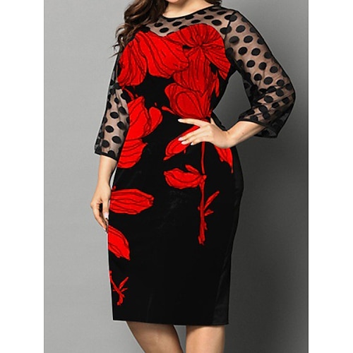 

Per donna Plus Size Abito da lavoro Floreale Girocollo Manica a 3/4 Autunno Primavera Di tendenza Moderno Vestito longuette Esterno Giornaliero Vestito