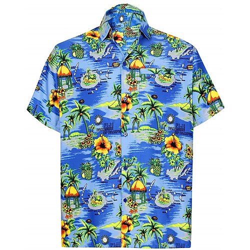 

Men's Shirt Summer Hawaiian Shirt Floral Coconut Tree Graphic Prints Turndown Blue Green Outdoor Street Short Sleeves Button-Down Print Clothing Apparel Tropical Fashion Hawaiian Designer