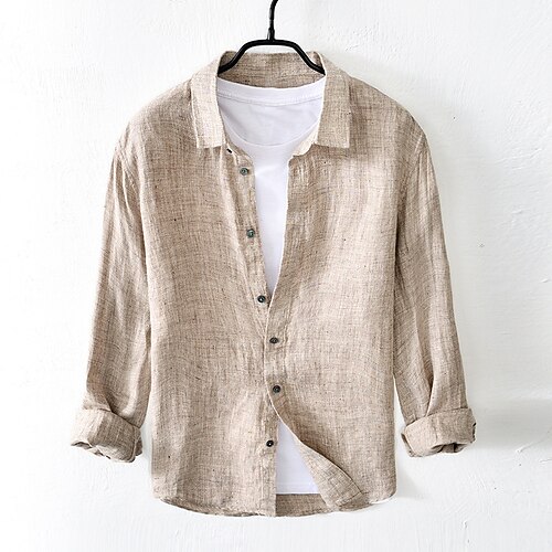 

Men's Shirt Button Down Shirt Plain Turndown Dusty Blue Khaki Gray Work Casual Long Sleeve Button-Down Clothing Apparel Linen Fashion Streetwear Classic