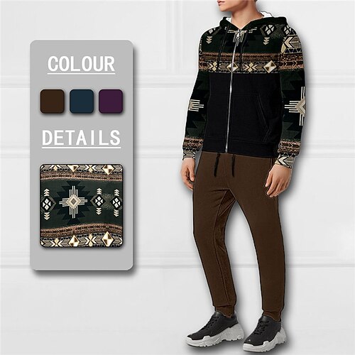 

Men's Tracksuit Hoodies Set Full Zip Hoodie Blue Purple Brown Hooded Graphic Bohemian Style Zipper 2 Piece Print Sports Outdoor Casual Sports 3D Print Basic Streetwear Designer Fall Spring Clothing