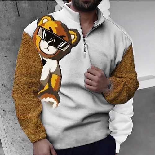 

Men's Zip Up Sweatshirt Pullover Brown Half Zip Animal Bear Graphic Prints Zipper Print Daily Sports 3D Print Basic Designer Casual Spring Fall Clothing Apparel Hoodies Sweatshirts