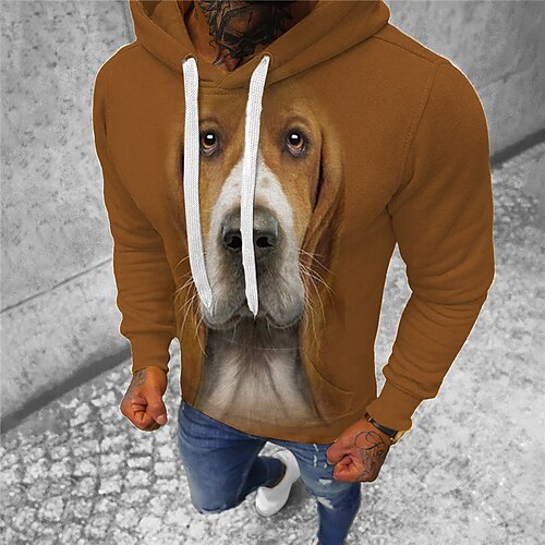 

Men's Pullover Hoodie Sweatshirt Brown Hooded Animal Dog Graphic Prints Print Daily Sports 3D Print Basic Streetwear Designer Spring Fall Clothing Apparel Hoodies Sweatshirts