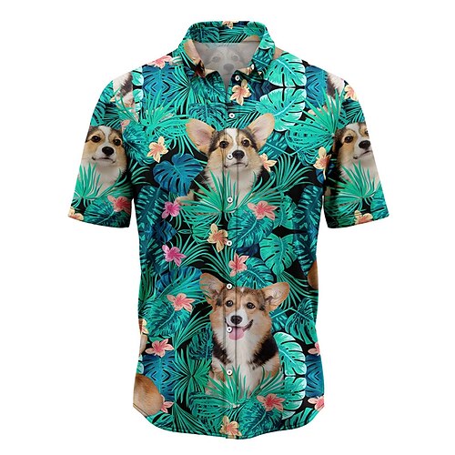 

Men's Shirt Summer Hawaiian Shirt Floral Dog Tropical Graphic Prints Turndown Blue Street Casual Short Sleeves Button-Down Print Clothing Apparel Tropical Fashion Hawaiian Designer