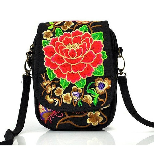 

Per donna Da ragazza Sacchetto del telefono mobile Borsa a tracolla Tela pelle sintetica Giornaliero Per eventi Appuntamento Ricamato Peonia blu Peonia rossa peonia viola