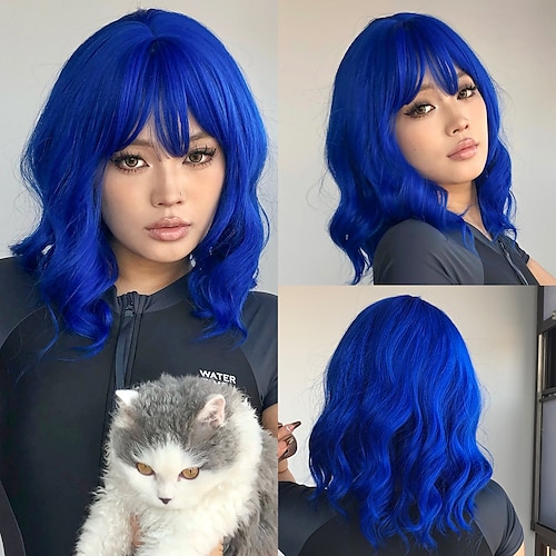 

Parrucche sintetiche Ricciolo gonfiabile Taglio medio corto Frangetta dritta Con frangia Parrucca 14 pollici Blu Reale Capelli sintetici Per donna Cosplay Fantastico Adorabile Blu