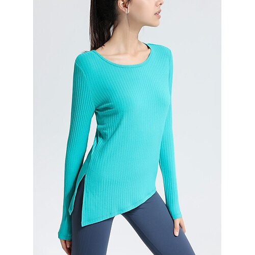 

Per donna Girocollo Top yoga Inverno Spacco Orlo asimmetrico Tinta unica Nero Verde Cotone Yoga Fitness Allenamento in palestra Maglietta Superiore Sport Abbigliamento sportivo Traspirante