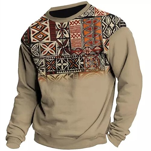 

Men's Sweatshirt Pullover Brown Crew Neck Tribal Graphic Prints Print Daily Sports Holiday 3D Print Basic Streetwear Designer Spring Fall Clothing Apparel Hoodies Sweatshirts