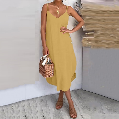 

Women's Casual Dress Shift Dress Slip Dress Midi Dress Black White Yellow Sleeveless Pure Color Backless Winter Fall Spring Spaghetti Strap Fashion Daily 2023 S M L XL XXL 3XL