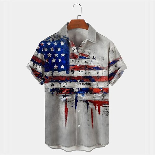 

Men's Shirt Summer Hawaiian Shirt Graphic Prints American Flag Turndown Gray Outdoor Street Short Sleeves Button-Down Print Clothing Apparel Tropical Fashion Hawaiian Designer