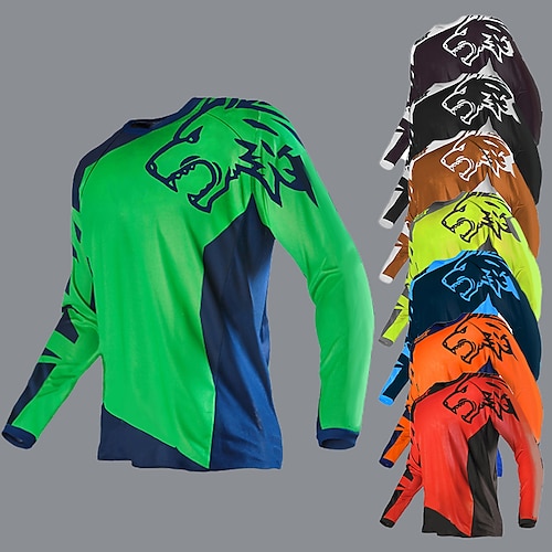 21Grams Men's Downhill Jersey Long Sleeve Bike Top with 3 Rear Pockets Mountain Bike MTB Road Bike Cycling Breathable Moisture Wicking Soft Quick Dry Black Yellow Red Color Block Wolf Polyester Sports