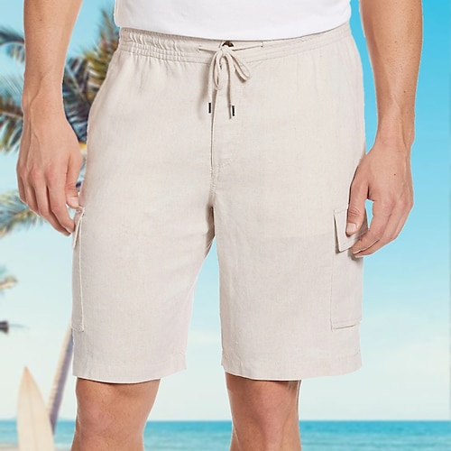 

Homens Calção Shorts de linho Shorts de verão Com Cordão Cintura elástica Bolso multi Côr Sólida Conforto Macio Trabalho Casual Diário Misto de Algodão e Linho Moda Roupa de rua Damasco Micro-Elástica