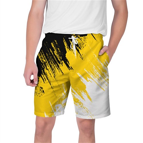 

Men's Shorts Beach Shorts Drawstring Elastic Waist 3D Print Graphic Color Block Breathable Soft Short Casual Daily Holiday Streetwear Hawaiian Black Yellow Micro-elastic