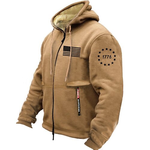 

Men's Full Zip Hoodie Jacket Brown Gray Hooded Graphic American Flag Zipper Print Sports Outdoor Sports Streetwear Hot Stamping Fleece Basic Designer Casual Winter Clothing Apparel Hoodies