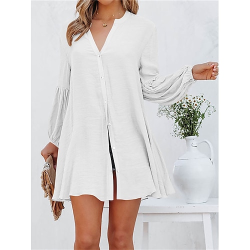 

Robe t-shirt femme robe décontractée mini robe noir blanc vert clair à manches longues couleur pure bouton été printemps col en v mode coupe ample 2023 s m l xl 2xl 3xl