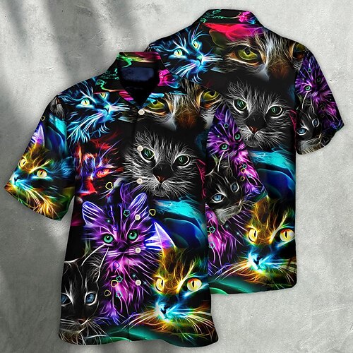 

Men's Shirt Summer Hawaiian Shirt Animal Cat Graphic Prints Turndown Purple Casual Holiday Short Sleeve Button-Down Print Clothing Apparel Tropical Fashion Hawaiian Soft