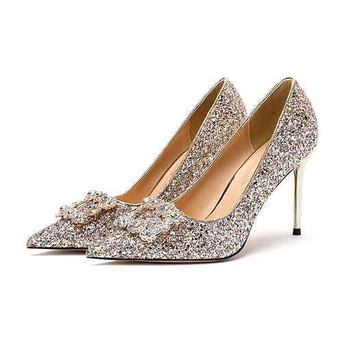 

Femme Chaussures à Talons Mariage du quotidien Strass Paillette Talon Aiguille Bout pointu Elégant Minimalisme Paillette Mocassins Couleur unie Argent Champagne