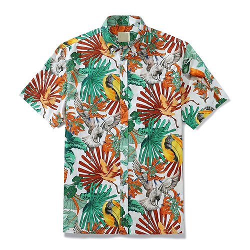 

Men's Shirt Bird Parrot Leaves Turndown Green 3D Print Outdoor Street Short Sleeves Button-Down Print Clothing Apparel Tropical Fashion Designer Hawaiian