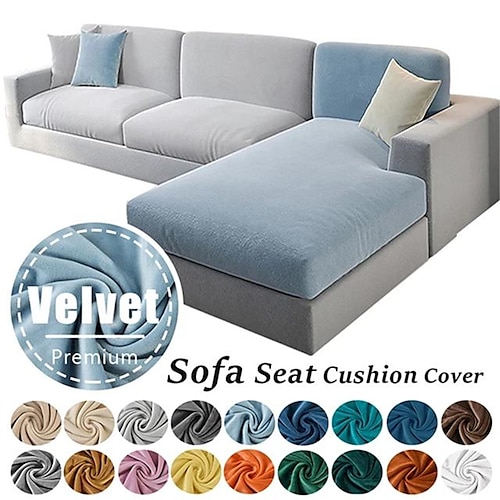 

Velvet Stretch Sofa Seat Cushion Cover Jacquard Couch Slipcover Elastic Couch Armchair Loveseat 4 or 3 Seater Grey Plain Solid Soft Durable Washable