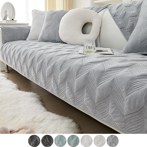 

Plüsch-Sofa-Mattenbezug Sitzpolster Sofa-Schonbezug grau für Couchgarnitur Sessel Loveseat 4- oder 3-Sitzer L-Form-Schutz für Kinder, Haustiere, Katzen (nicht im Set erhältlich)