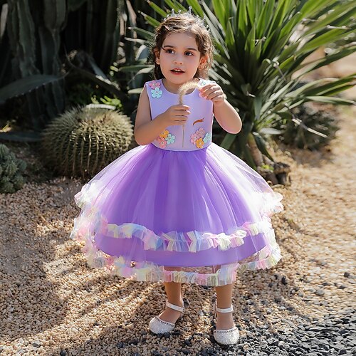 

Fairytale Princess Unicorn Flower Girl Dress Tulle Dresses Tutus Girls' Movie Cosplay Cosplay Halloween White Rosy Pink Purple Dress Halloween Carnival Masquerade Polyester