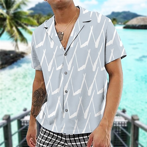 

Homens Camisa Social Estampas Abstratas Geometria Aberto para a Lateral Verde Cinzento Impressão 3D Rua Diário Manga Curta Botão para baixo Imprimir Roupa Tropical Moda Havaiana Macia