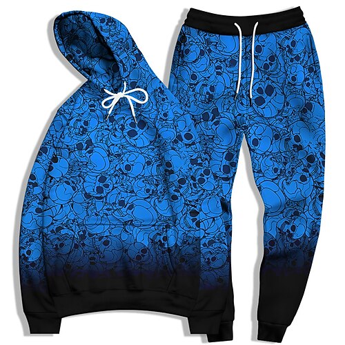 

Men's Tracksuit Hoodies Set Black Blue Black Black Gray Hooded Graphic Skull 2 Piece Print Sports Outdoor Casual Sports 3D Print Basic Streetwear Casual Fall Spring Clothing Apparel Hoodies