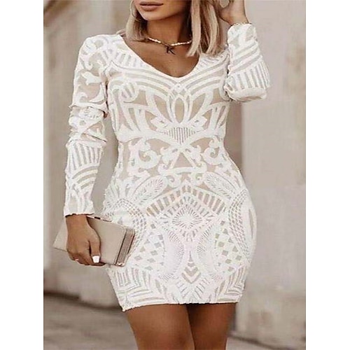 

Mujer Vestido informal Corte Bodycon Vestido tubo Mini vestido Negro Blanco Manga Larga Graphic Cremallera Invierno Otoño Primavera Escote en Pico Maduro Diario Cita Delgado 2023 S M L XL 2XL 3XL