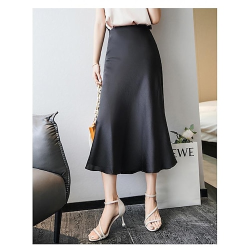 

Women's Work Skirts Long Skirt Midi Satin Denim Blue Black White Pink Skirts Long Office / Career Casual Daily S M L