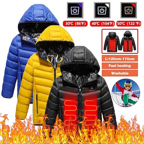 

Heated Jacket Children Kids USB Warmer Smart 3s Heated Winter Hooded Heated Long Jacket Motorcycling Camping Skiing Coat