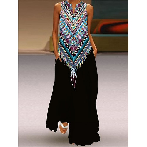 

Women's Casual Dress Swing Dress Long Dress Maxi Dress Black Dark Green Orange Sleeveless Graphic Pocket Winter Fall Spring V Neck Fashion Weekend 2022 S M L XL 2XL 3XL 4XL 5XL