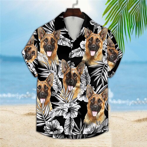 

Men's Shirt Summer Hawaiian Shirt Floral Dog Graphic Prints Turndown Black Street Casual Short Sleeves Button-Down Print Clothing Apparel Tropical Fashion Hawaiian Designer