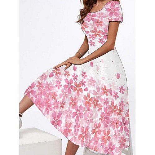 

Damen Casual kleid Etuikleid Blumenkleid Midikleid Schwarz Rosa Rote Kurzarm Graphic Bedruckt Sommer Frühling Rundhalsausschnitt Modisch 2023 S M L XL 2XL 3XL