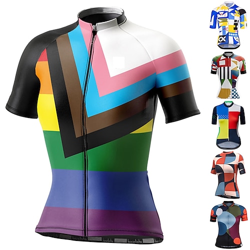 

21Grams Women's Cycling Jersey Short Sleeve Bike Top with 3 Rear Pockets Mountain Bike MTB Road Bike Cycling Breathable Quick Dry Moisture Wicking Reflective Strips Green Purple Yellow Color Block