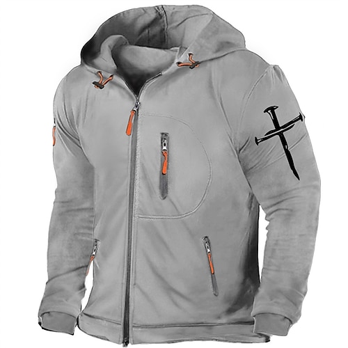 

Homme Sweat à capuche zippé Veste Veste de survêtement Noir Gris foncé Gris Capuche Graphic Croix Zippé Imprimer Sport Loisir Des sports Vêtement de rue Estampage à chaud basique Vêtement de rue