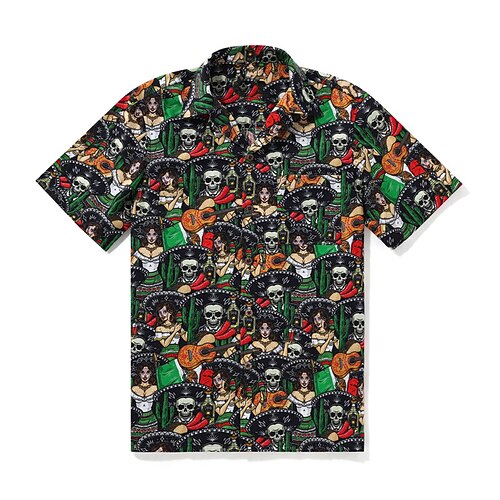 

Men's Shirt Skull Guitar Turndown Black 3D Print Outdoor Street Short Sleeves Button-Down Print Clothing Apparel Tropical Fashion Designer Hawaiian