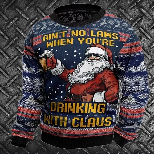 

Men's Sweatshirt Pullover Blue Crew Neck Santa Claus Graphic Prints Ugly Christmas Print Daily Sports Holiday 3D Print Basic Streetwear Designer Spring Fall Clothing Apparel Hoodies Sweatshirts