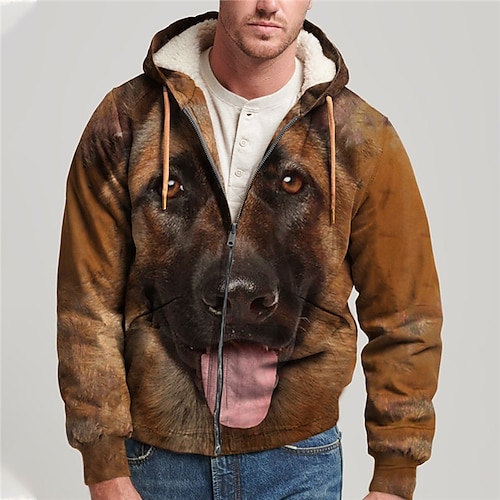 

Herren Kapuzenshirt mit durchgehendem Reißverschluss Jacke Schwarz Braun Khaki Mit Kapuze Tier Hund Grafik-Drucke Zip Bedruckt Casual Täglich Festtage 3D-Druck Vlies Designer Dünnes Vlies Winter